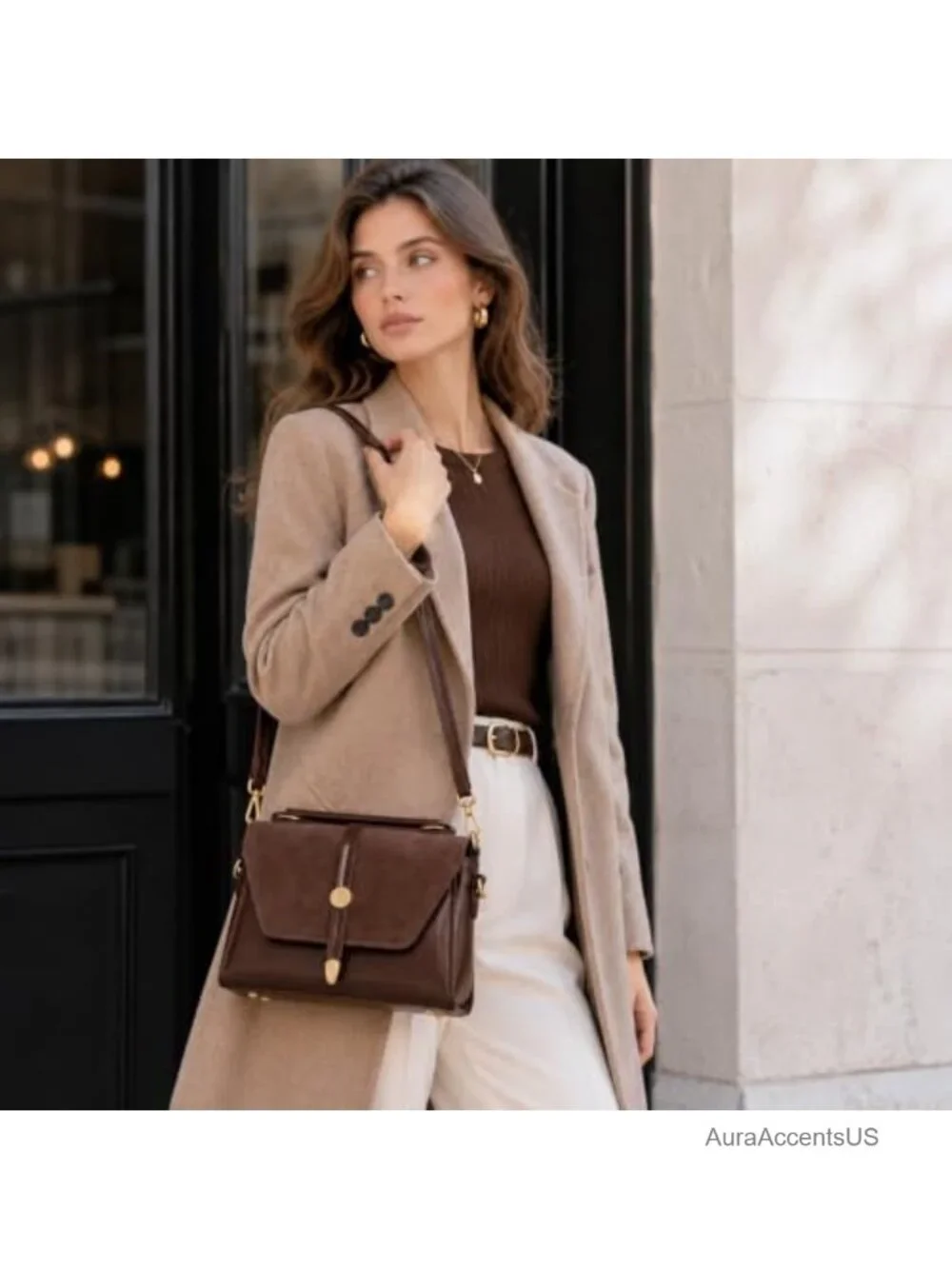 Faux Leather Crossbody Purse with Top Handle, Adjustable Strap, Small Satchel
